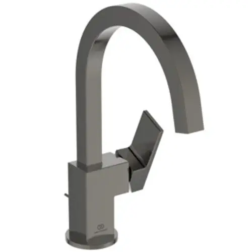 Waschbeckenarmatur in Magnetic Grey, hergestellt von Ideal Standard. Die Armatur hat einen hohen Auslauf und eine moderne, funktionale Form.